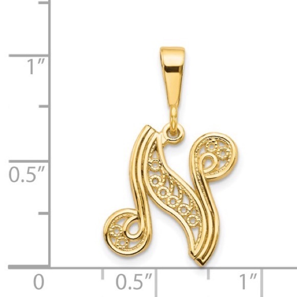 10k yellow or white genuine gold Filigree letter initial alphabet charm pendant - Picture 15 of 16